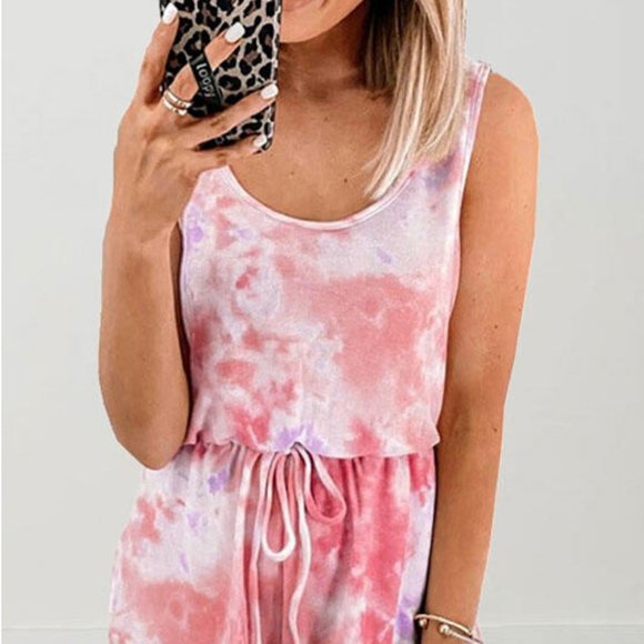 www.citrusandjune.com Dresses & Skirts - Kelsey Tie Dye Drawstring Romper Pink